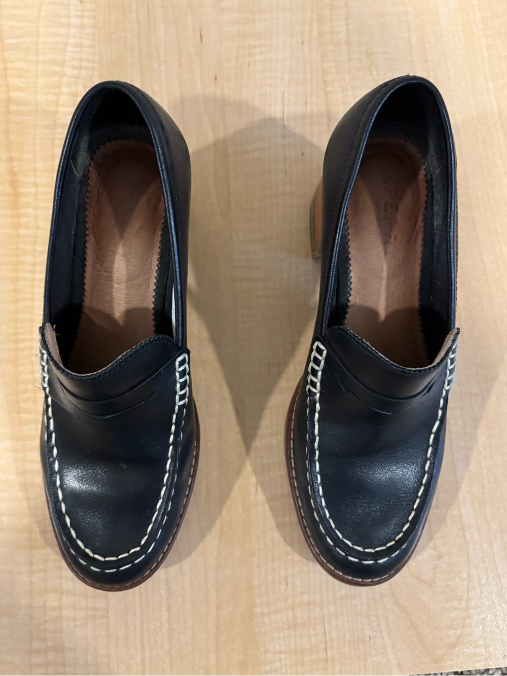 Sperry’s Classic Black Leather Block Heel Loafers - Picture 2 of 9